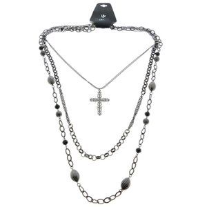Lane Bryant triple strand cross long necklace
